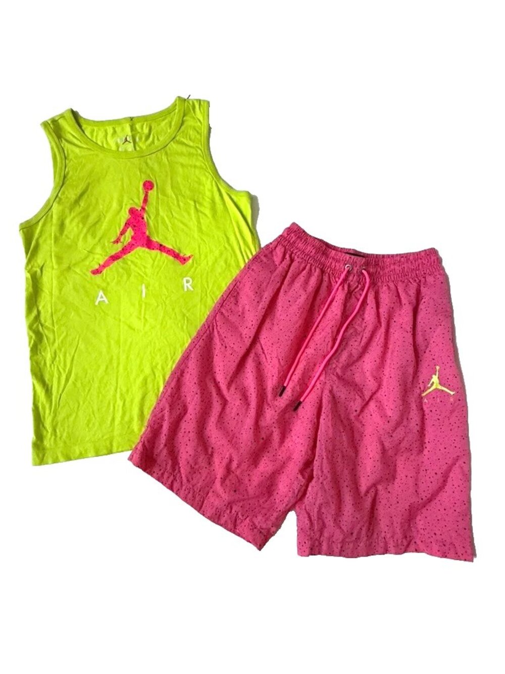 Air Jordan Mens S/M Poolside Set Tank Top Cement pink Yellow Short CJ0911 CI9133